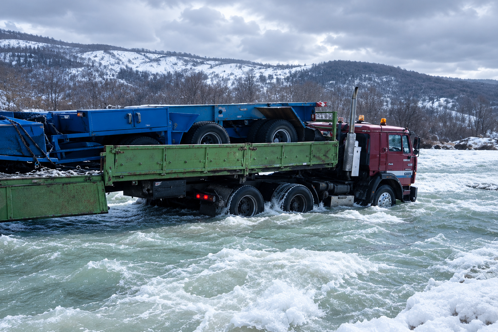 Stranded Truck in a Frozen River